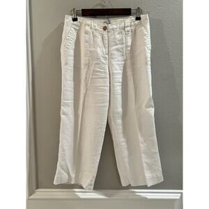Charter Club White 100% Linen Cropped Length Lined Pants Size 8P